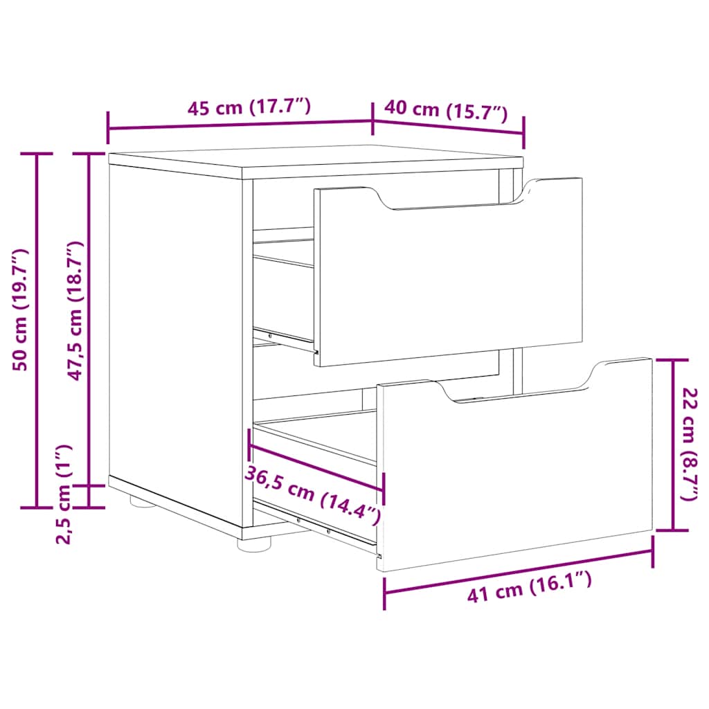 Mesa de cabeceira VISNES carvalho sonoma 45x40x50cm