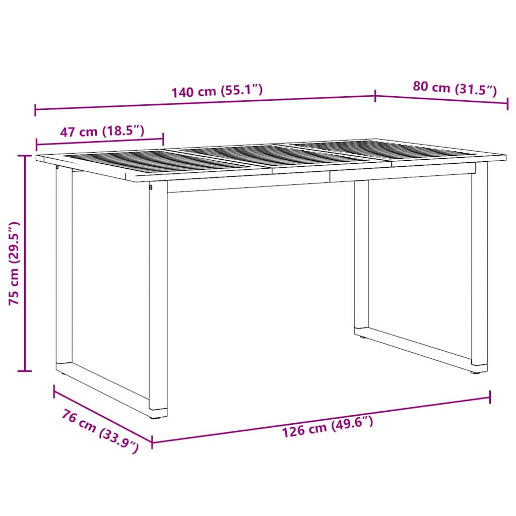 Mesa de Jantar para Jardim Cinzeto 140 x 80 x 75 cm