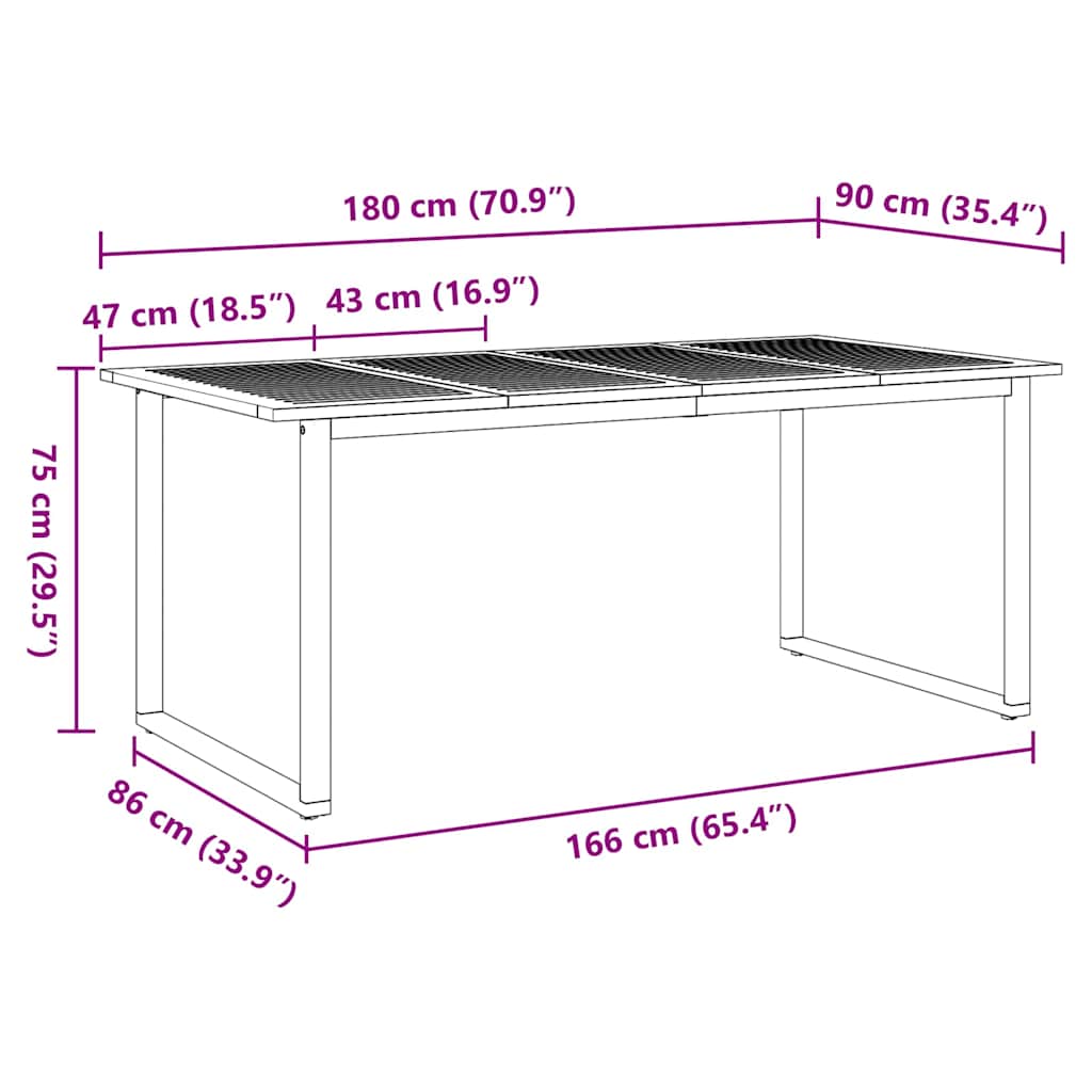 Mesa de Jantar para Jardim Cinzeto 180 x 90 x 75 cm