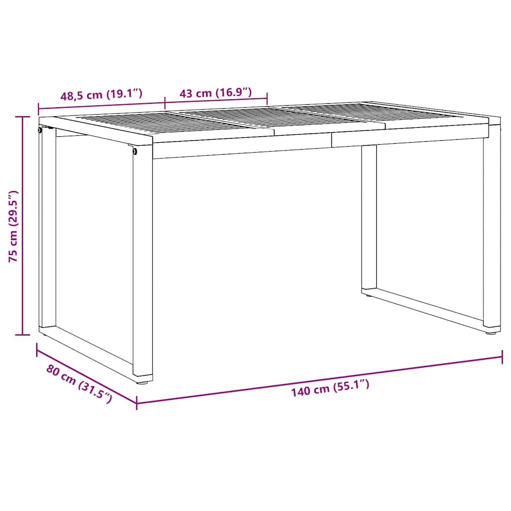 Mesa de Jantar para Jardim Cinzeto 140 x 80 x 75 cm