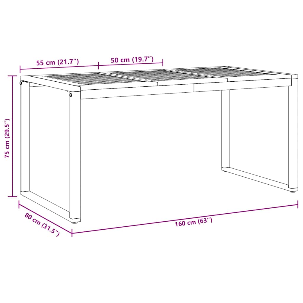 Mesa de Jantar para Jardim Cinzeto 160 x 80 x 75 cm