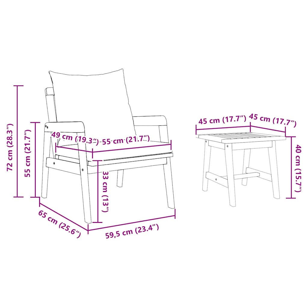 Conjunto bistro Castanho 45 x 45 x 38cm