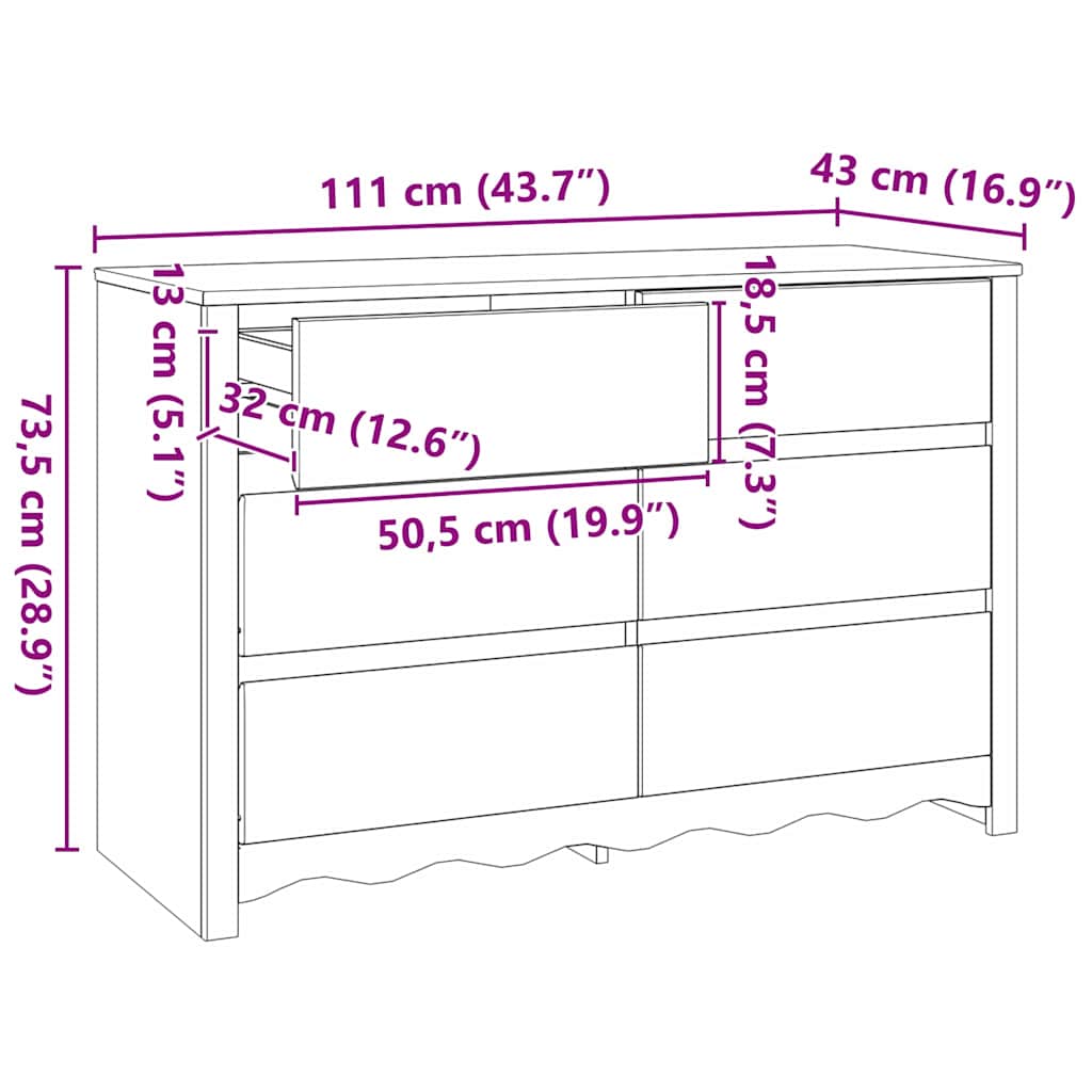 Baú de Gavetas com gaveta Drammen Branco 111 x 43 x 73,5 cm