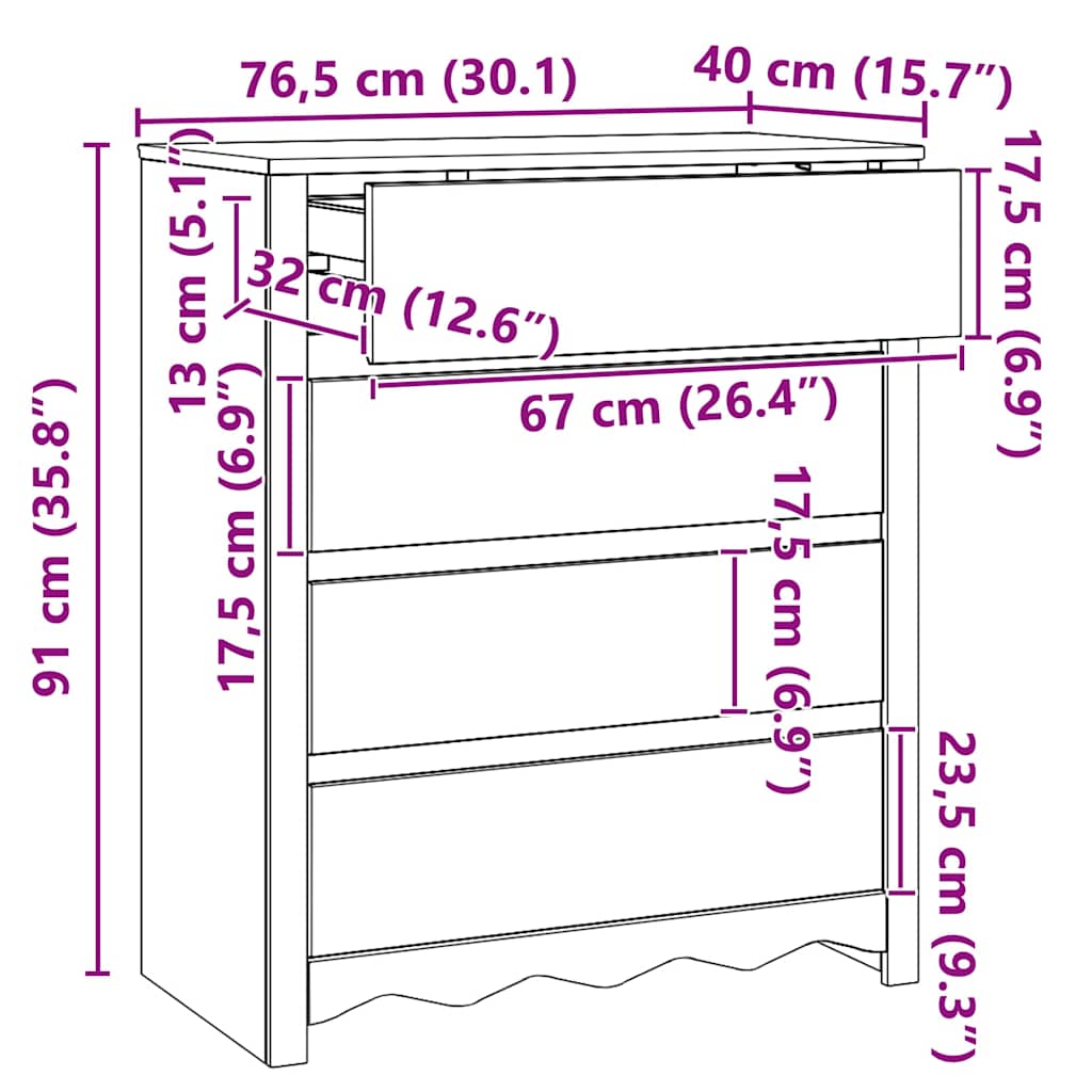 Baú de Gavetas com gaveta Drammen Branco 76.5 x 40 x 91 cm
