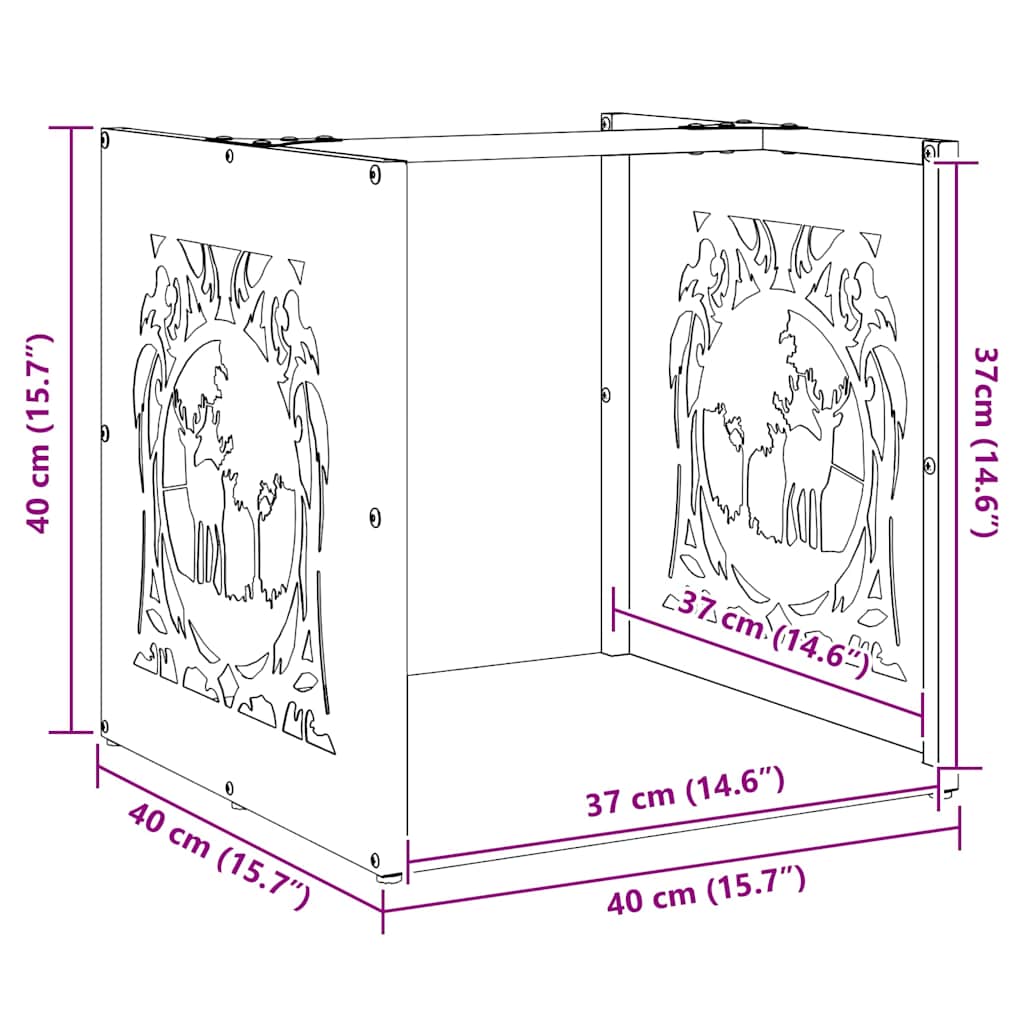 Suporte para lenha 40x40x40 cm aço inoxidável