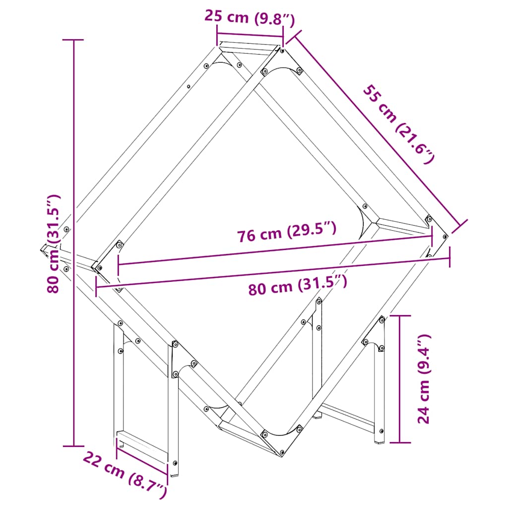 Suporte para lenha 80x25x80 cm aço laminado a frio antracite