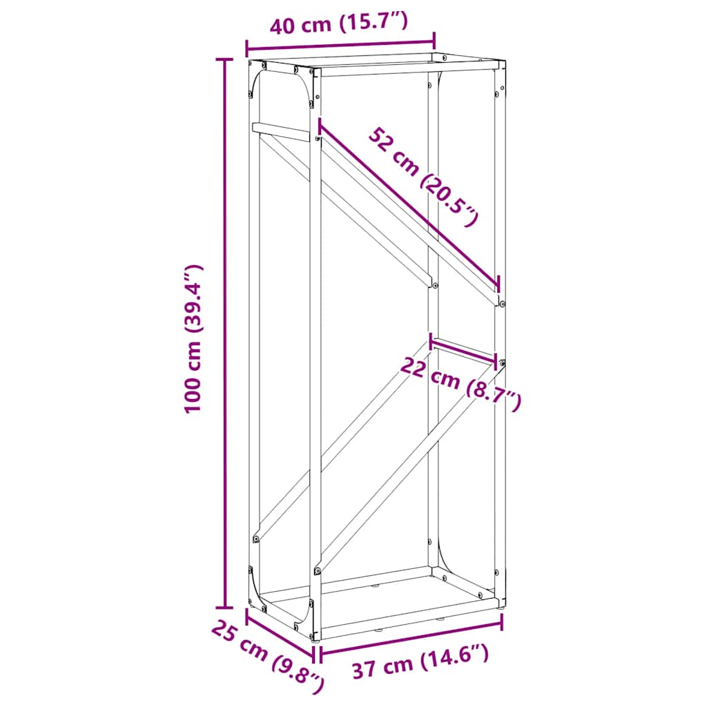 Suporte para lenha 40x25x100 cm aço laminado a frio branco