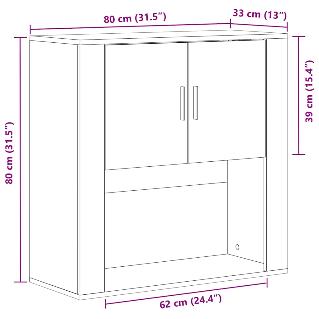 Armário de Parede com porta carvalho artisiano 80 x 33 x 80 cm