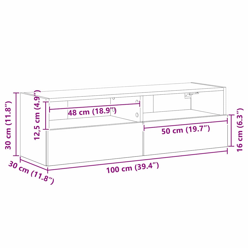 Armário de TV de Parede Madeira antiga 100 x 30 x 30 cm