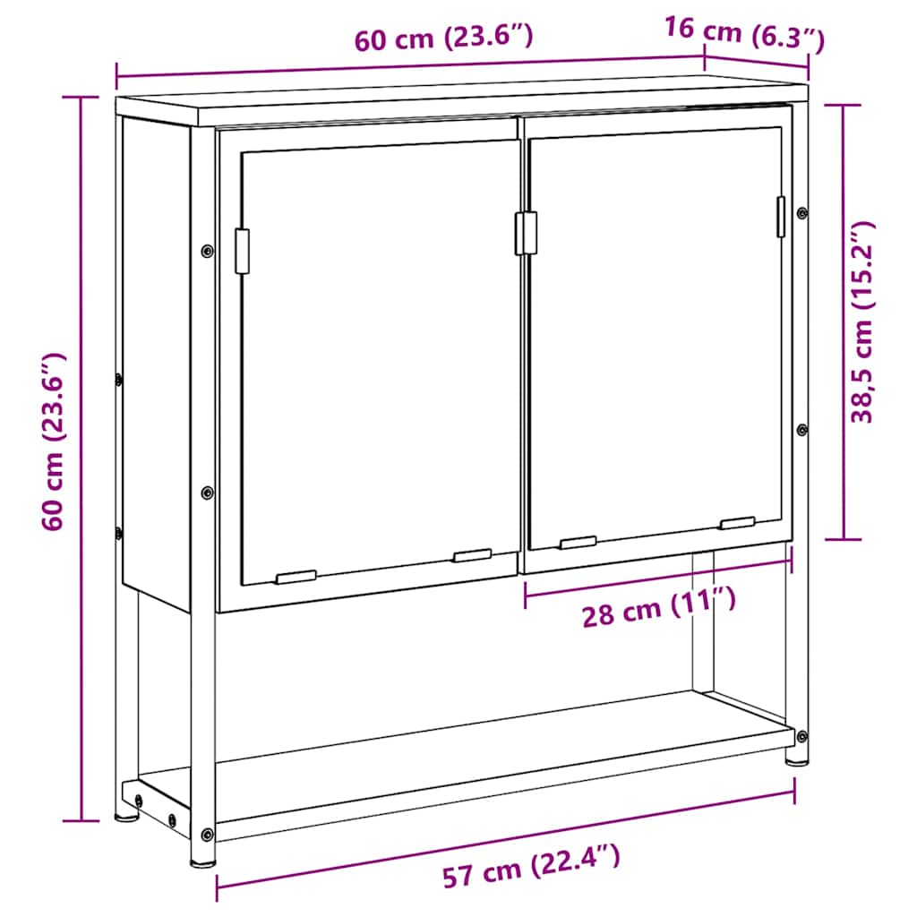 Armário de casa de banho com espelho com porta Carvalho preto
