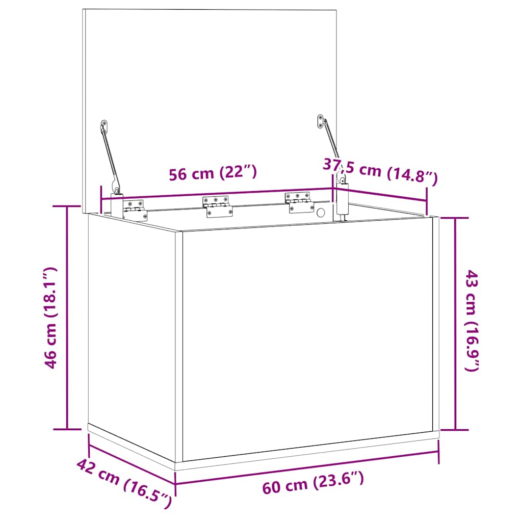 Caixa de Armazenamento Carvalho preto 60 x 42 x 46 cm
