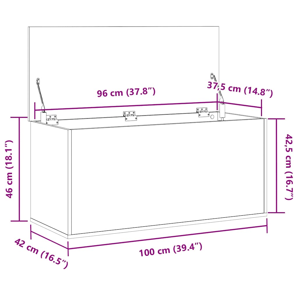 Caixa de Armazenamento Carvalho preto 100 x 42 x 46 cm