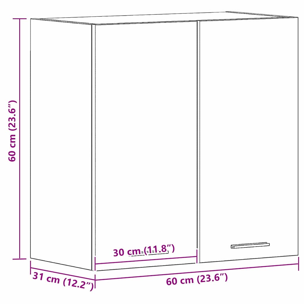 Armário suspenso com porta Riga Carvalho preto 60 x 31 x 60 cm