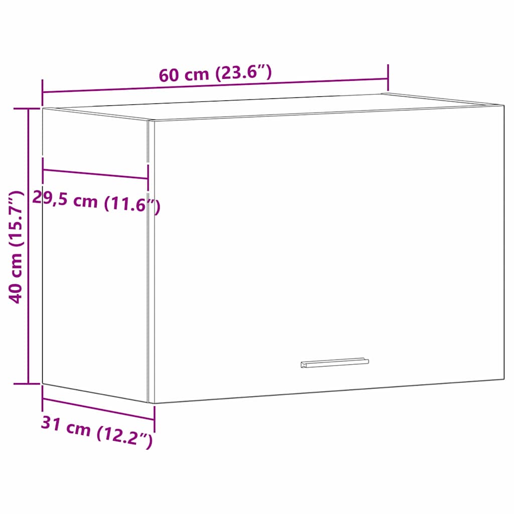 Armário suspenso com porta Riga Carvalho preto 60 x 31 x 60 cm