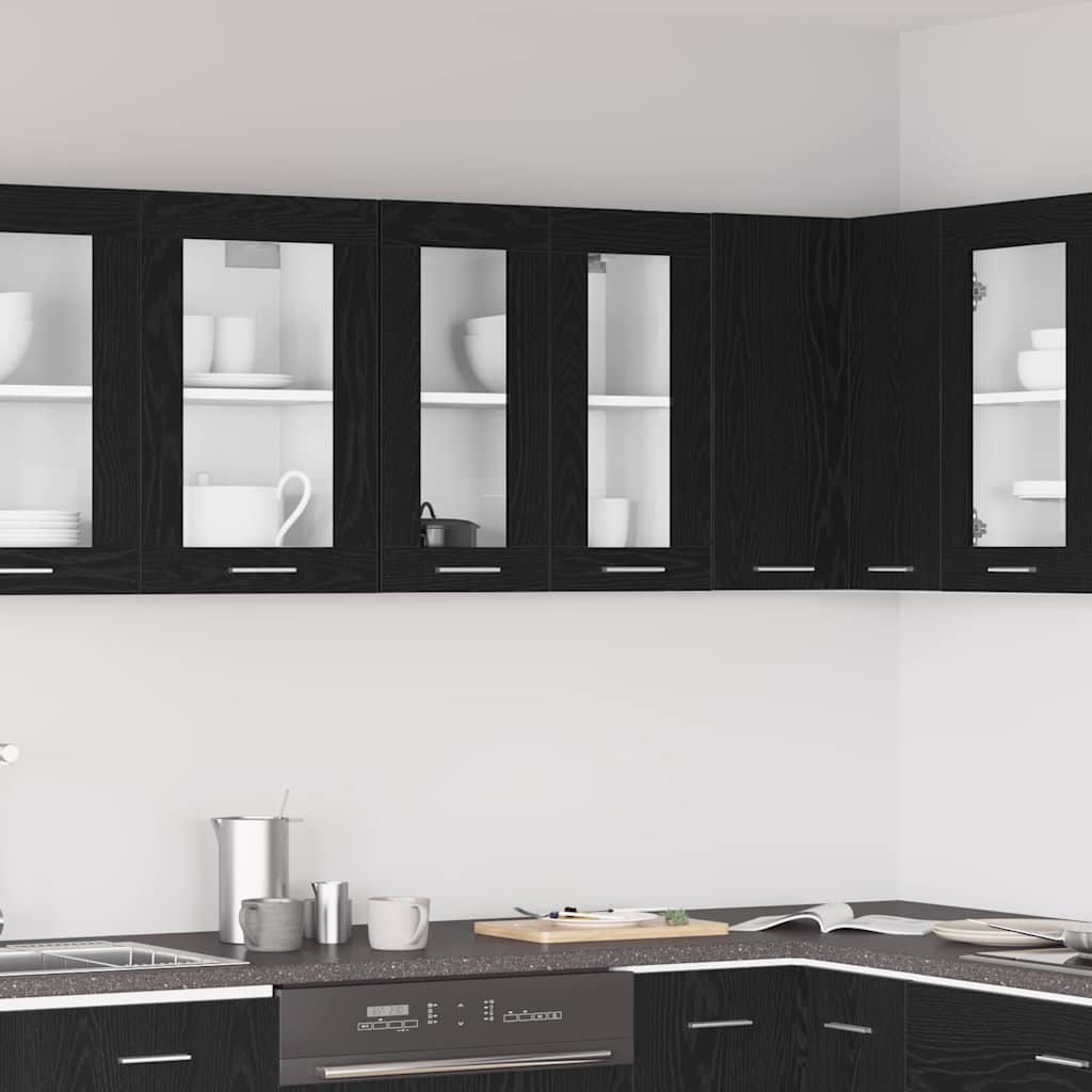 Armário de Vidro Suspenso Riga Carvalho preto 60 x 31 x 60 cm