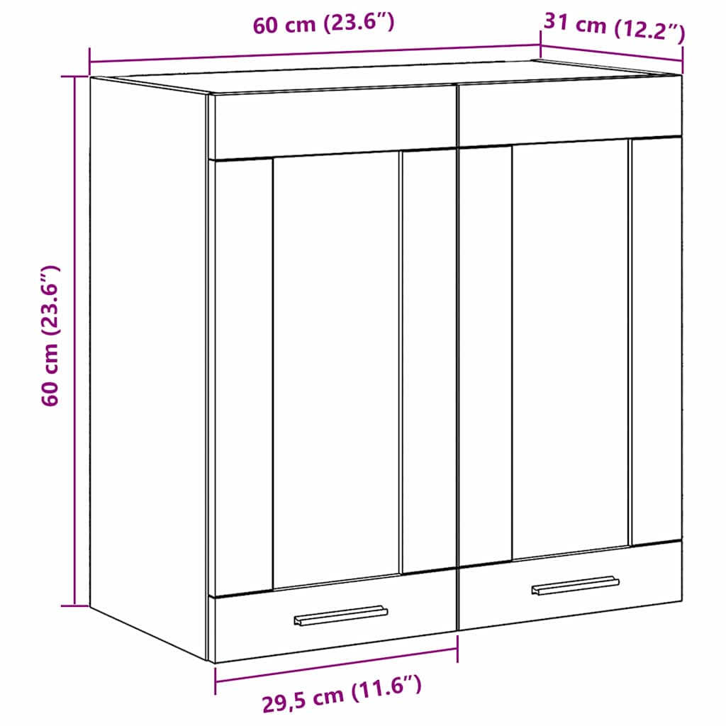 Armário de Vidro Suspenso Riga Carvalho preto 60 x 31 x 60 cm