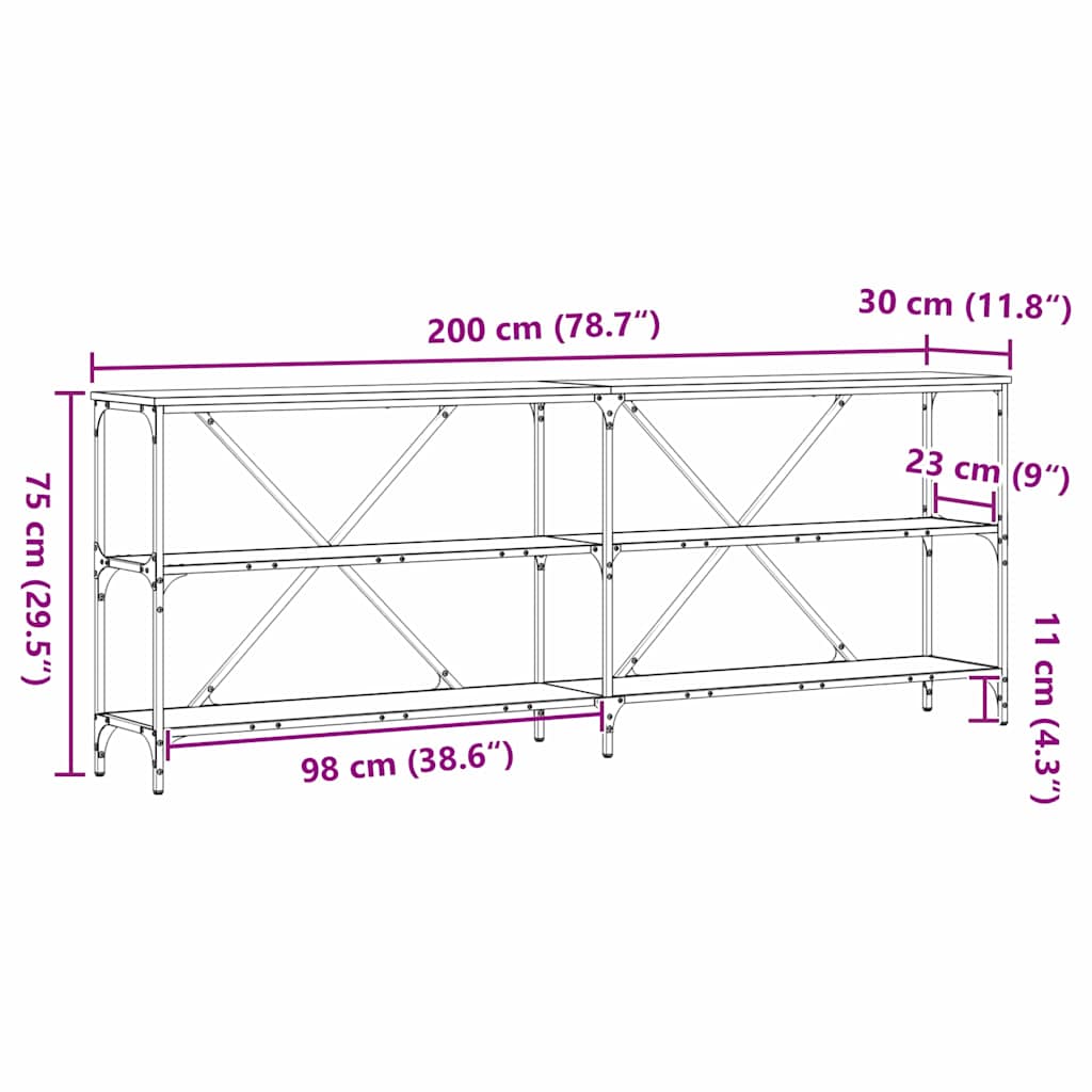 Aparador com prateleira carvalho artisiano 200 x 30 x 75 cm