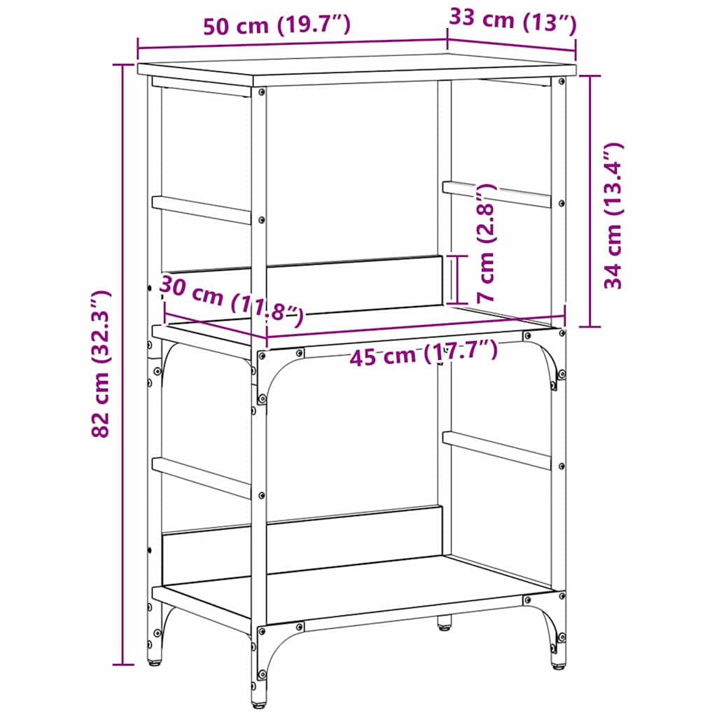 Estante Carvalho preto 50x33x82cm Madeira processada