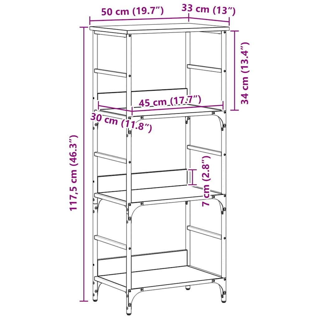 Estante Carvalho preto 50x33x117,5cm Madeira processada