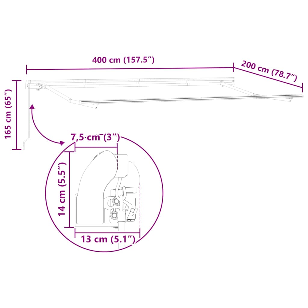 Toldo Retrátil Creme 400 x 200 cm Poliéster e Alumínio