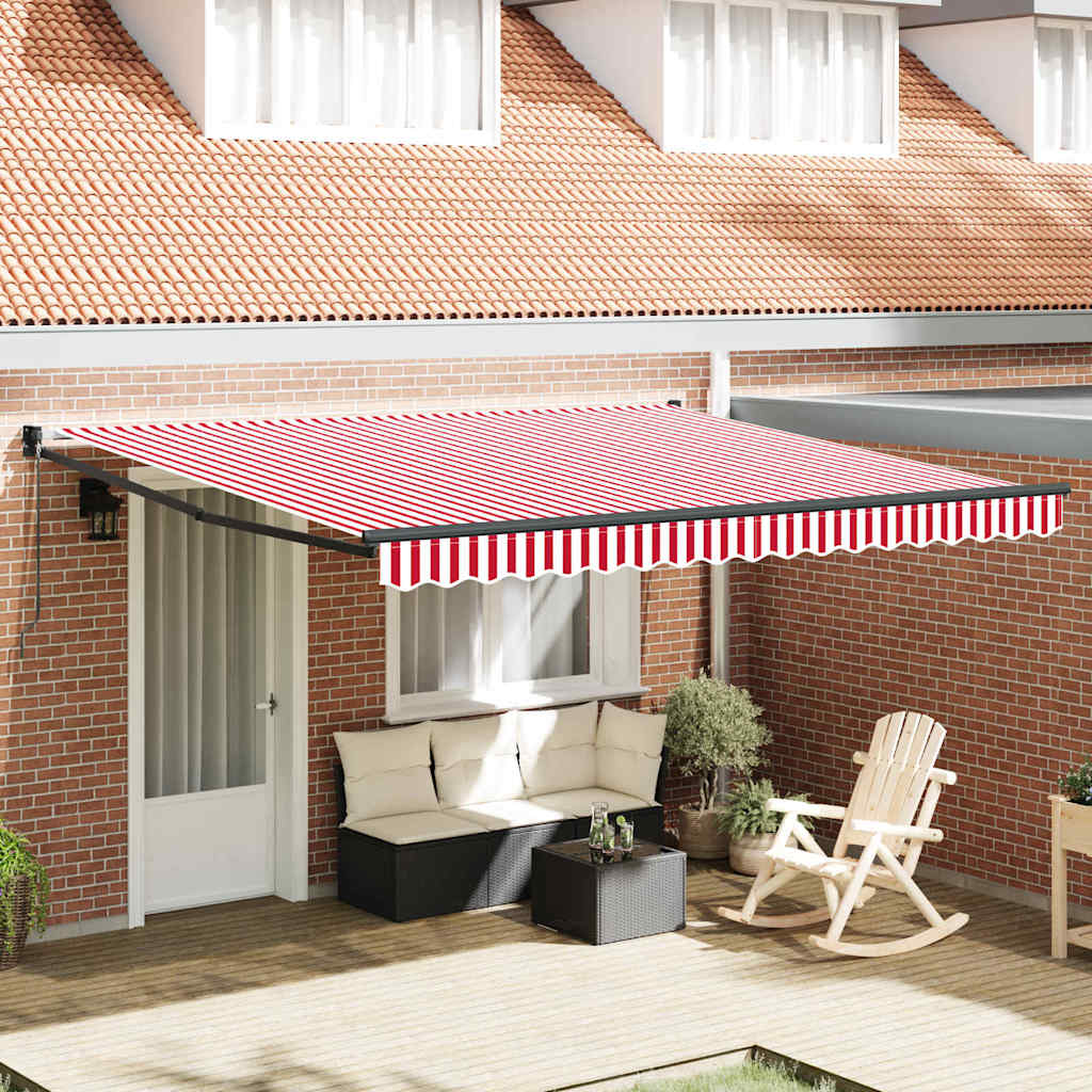 Toldo Retrátil Vermelho e branco 400 × 300 cm Poliéster