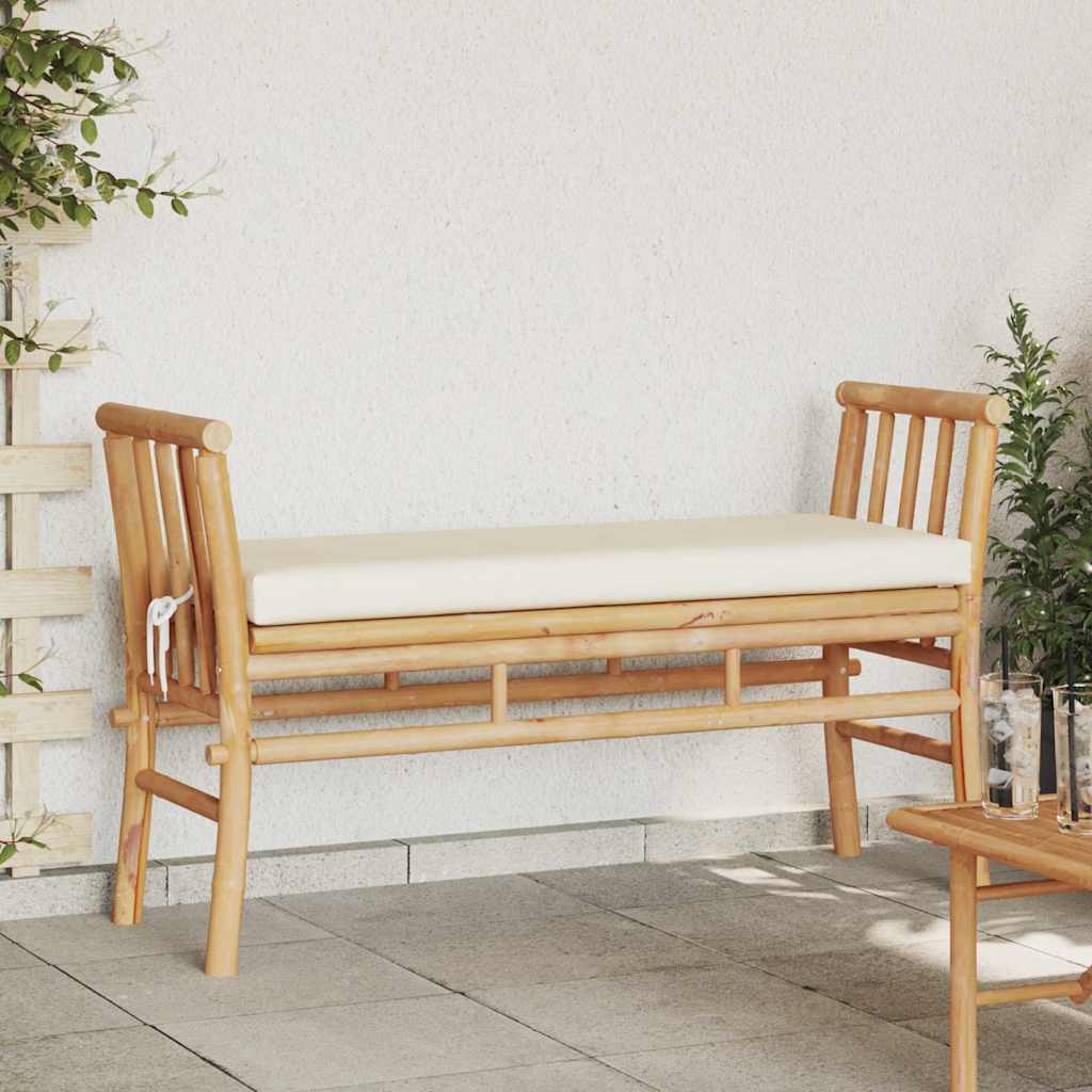 Banco de jardim com almofada Castanho 110 x 38 x 65cm Bambu