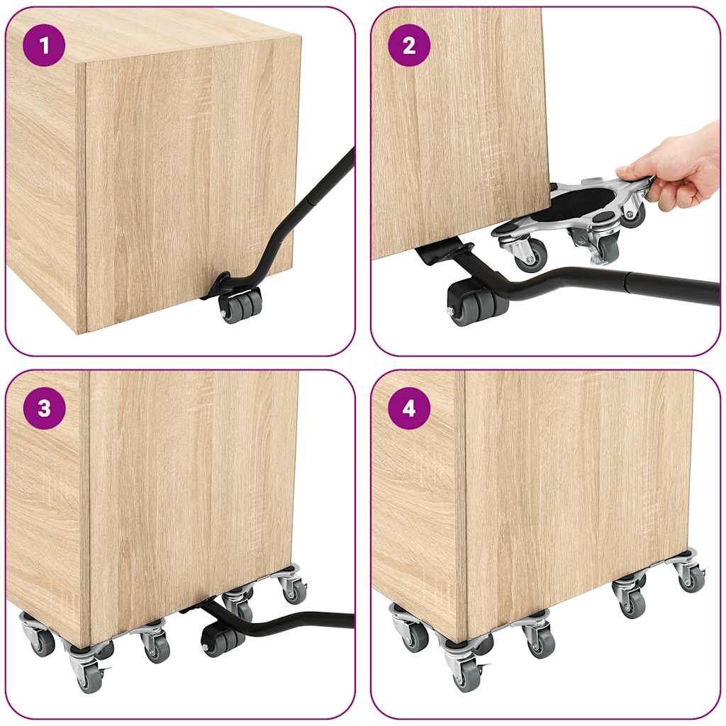 Rolos para móveis 4 peças com elevador 15,5x15,5x5,5 cm Aço 1000 kg