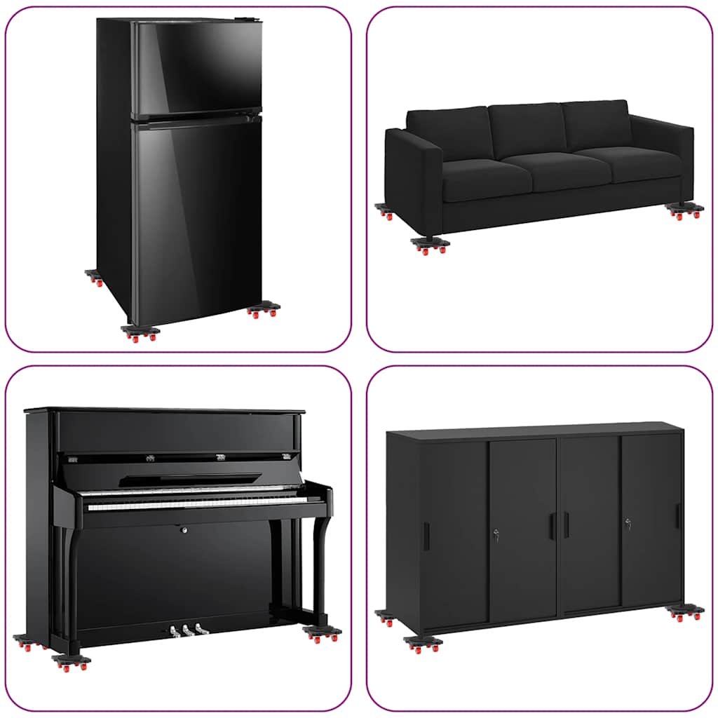 Rolos para móveis 4 peças com elevador preto 13,5x13,5x4,2 cm 300 kg