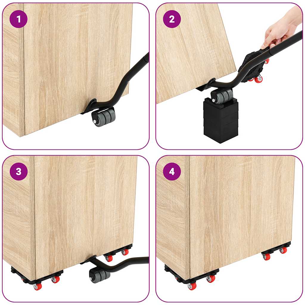 Rolos para móveis 4 peças com elevador preto 13,5x13,5x4,2 cm 300 kg