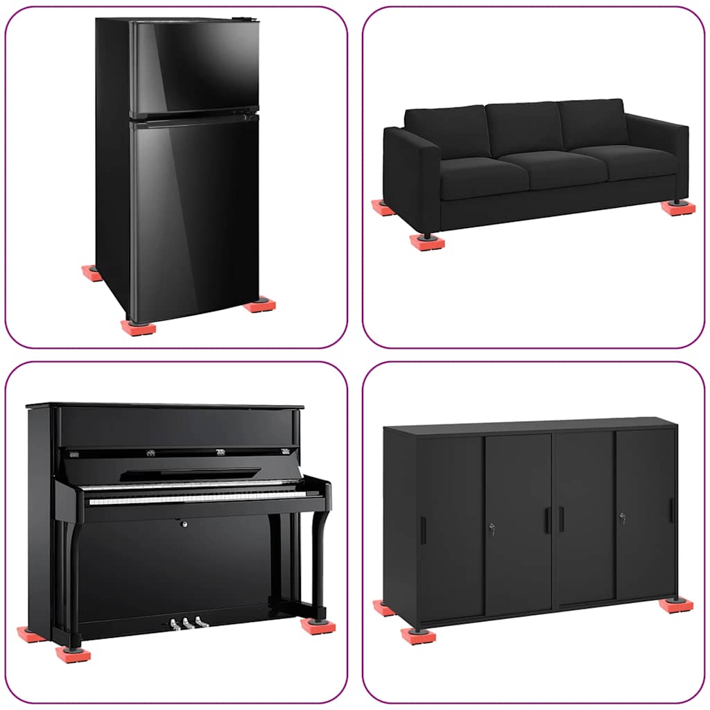Rodízios para móveis 8 peças com elevadores vermelho 9,8x7,5x3 cm 150 kg
