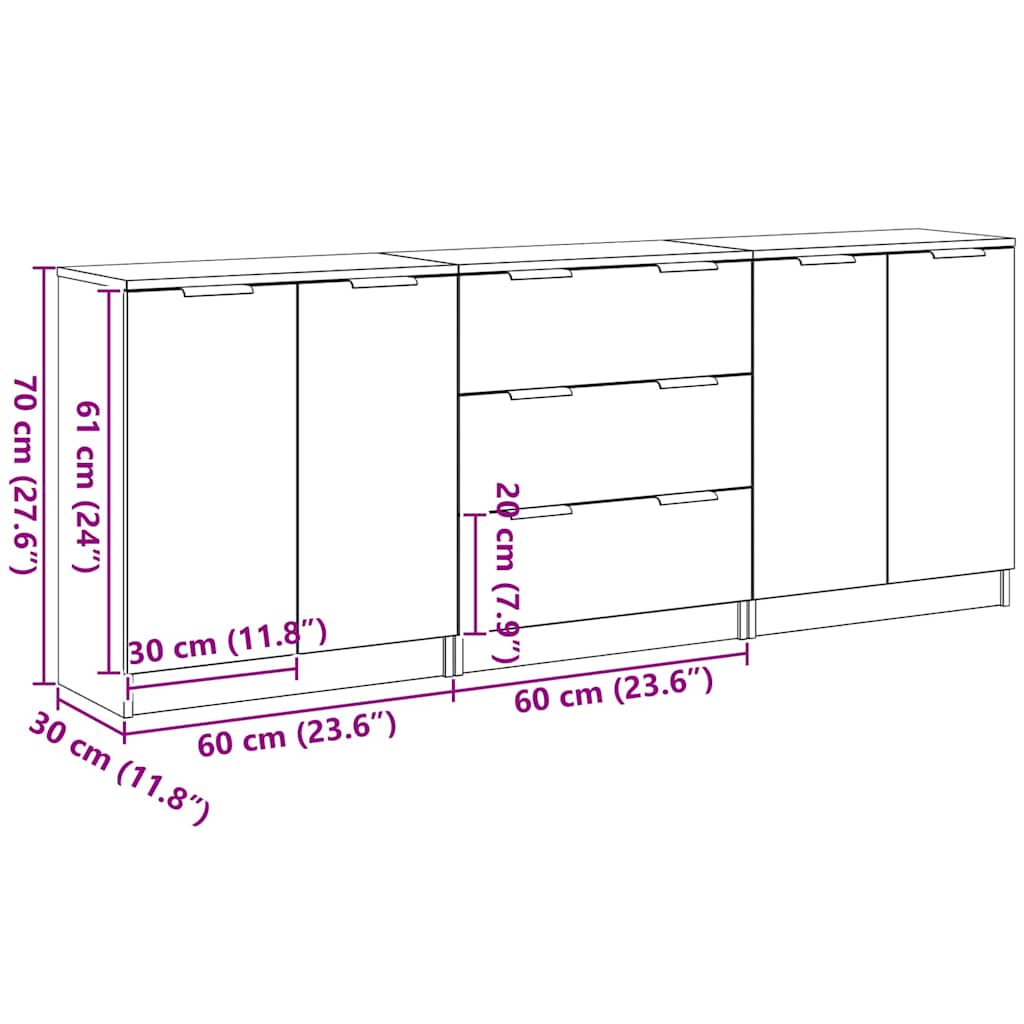 Aparador Carvalho Preto 180 x 30 x 70 cm Madeira processada