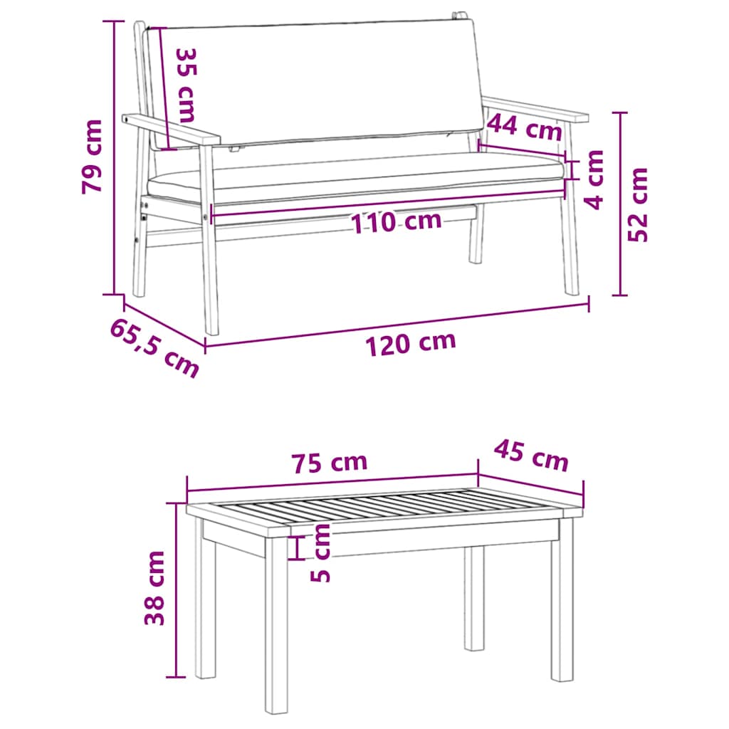 Conjunto de Sofá de Jardim com almofada 2 pcs Castanho