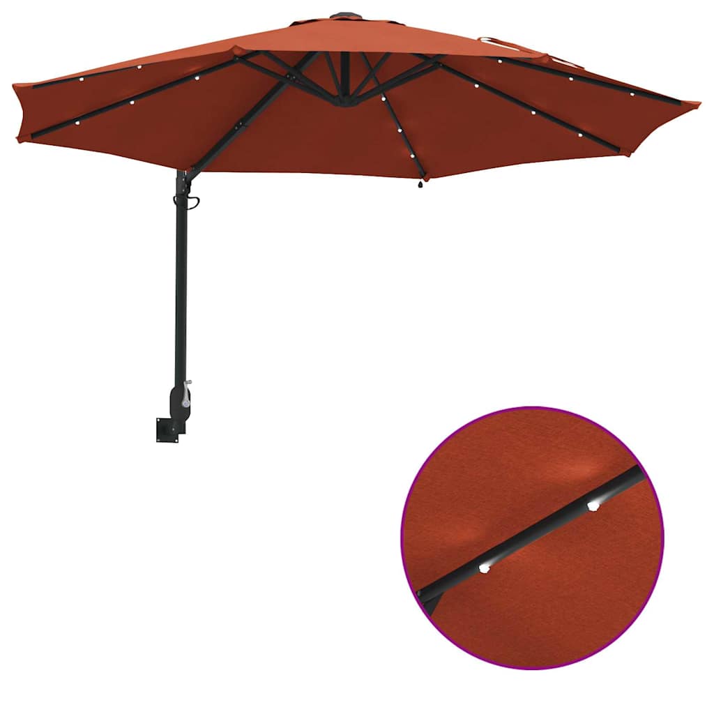 Guarda-sol de Jardim Manual Vermelho e Preto 248 x 248 x 148 cm
