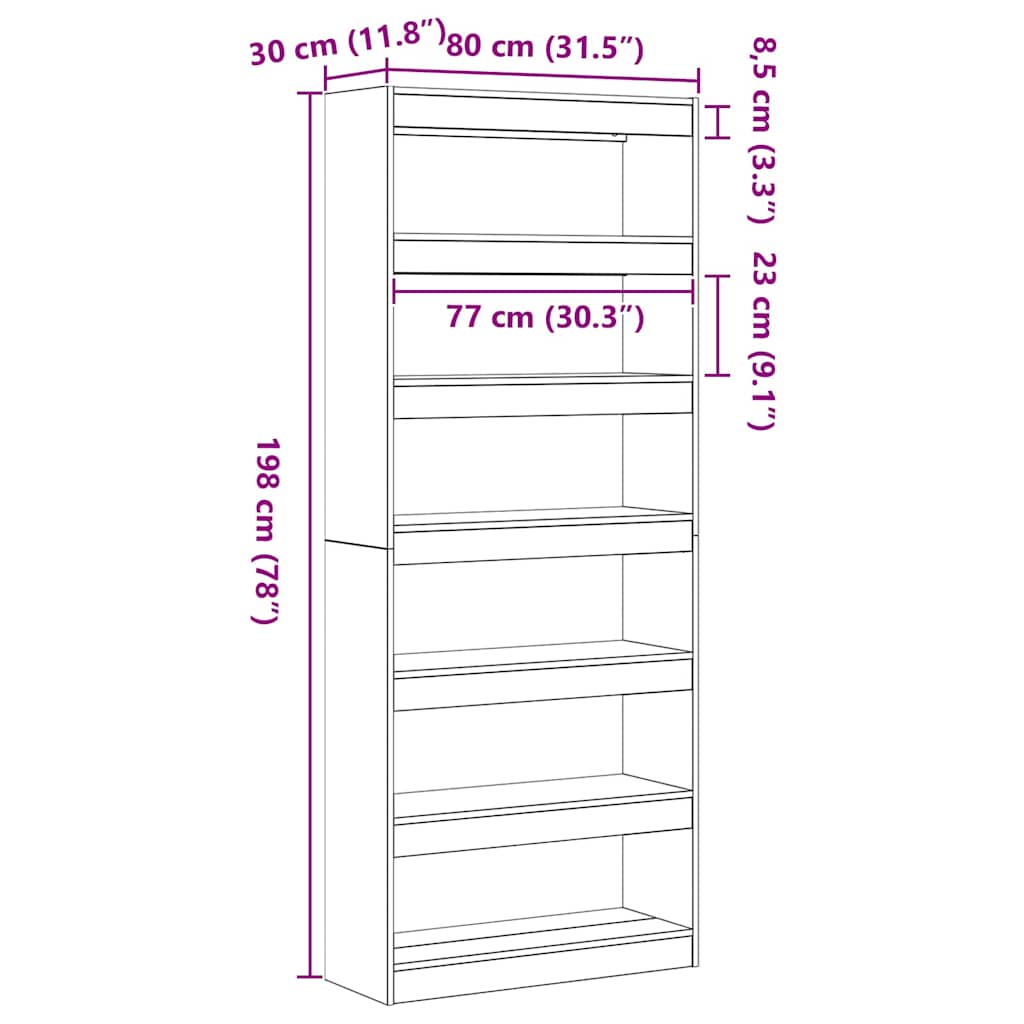 Estante Carvalho sonoma 80 x 30 x 198 cm Madeira processada