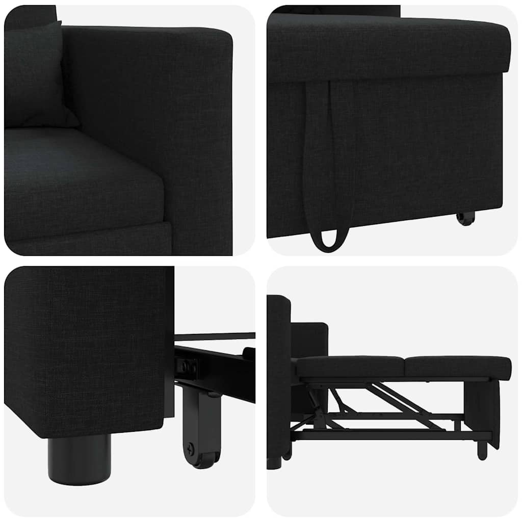 Sofá cama single com rodas Preto 90 x 165 x 87 cm tecido