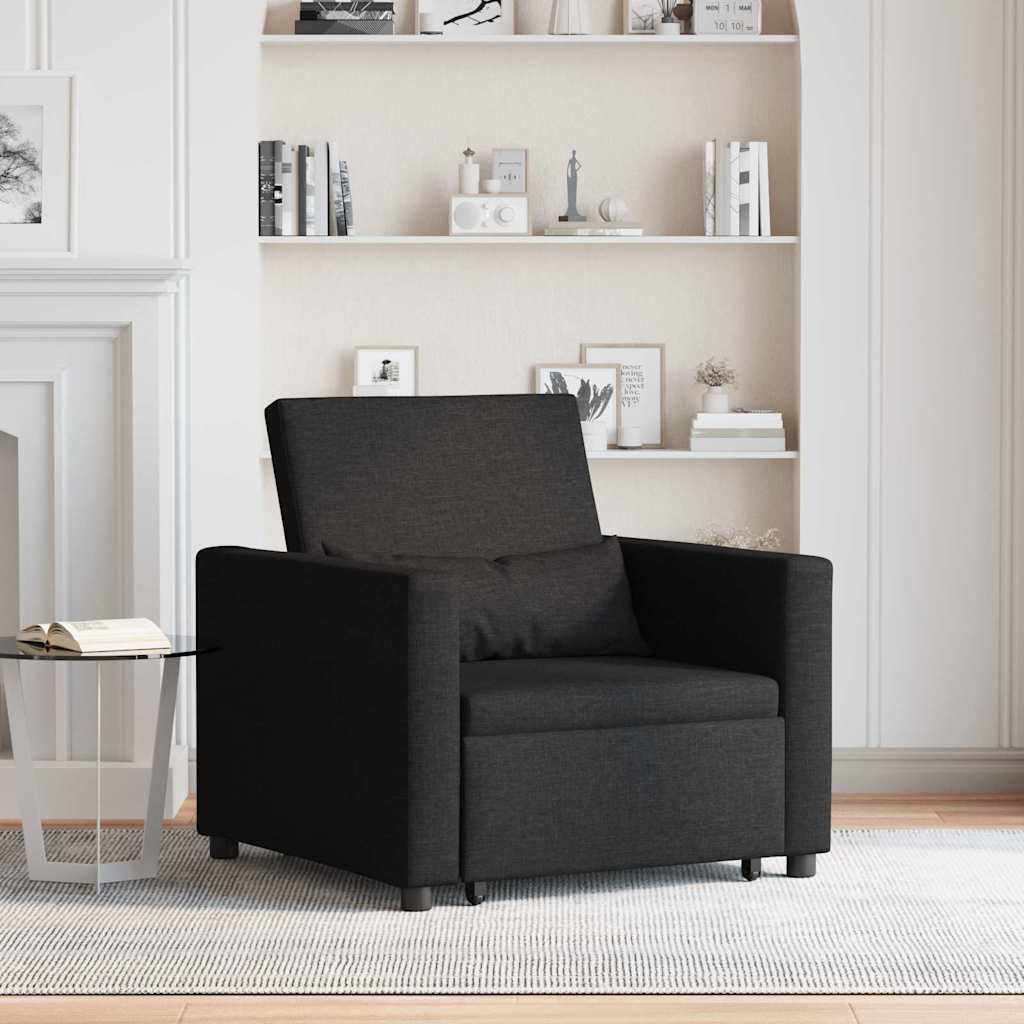 Sofá cama single com rodas Preto 90 x 165 x 87 cm tecido