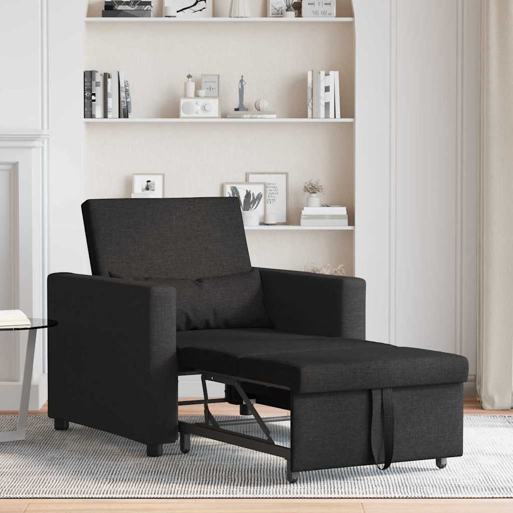 Sofá cama single com rodas Preto 90 x 165 x 87 cm tecido