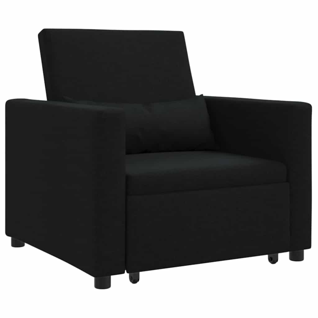 Sofá cama single com rodas Preto 90 x 165 x 87 cm tecido