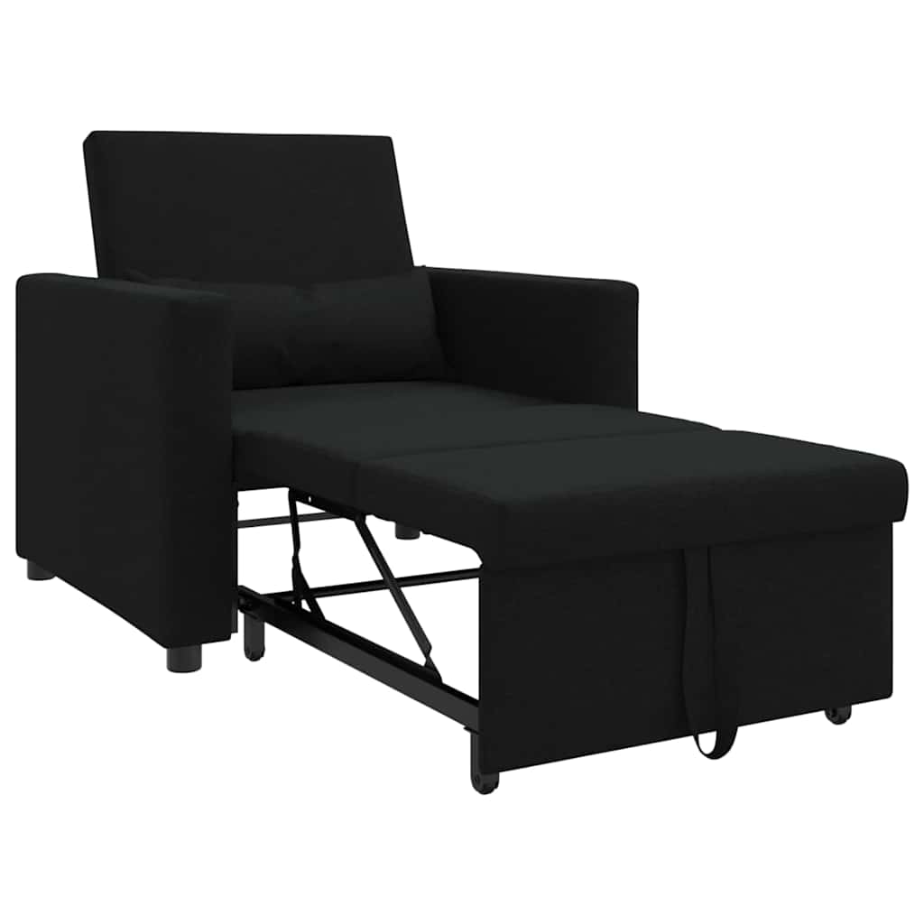 Sofá cama single com rodas Preto 90 x 165 x 87 cm tecido