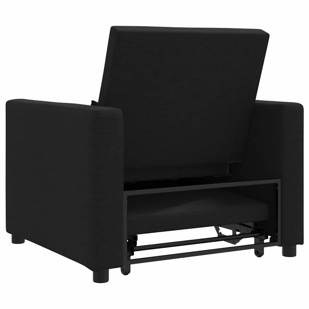 Sofá cama single com rodas Preto 90 x 165 x 87 cm tecido