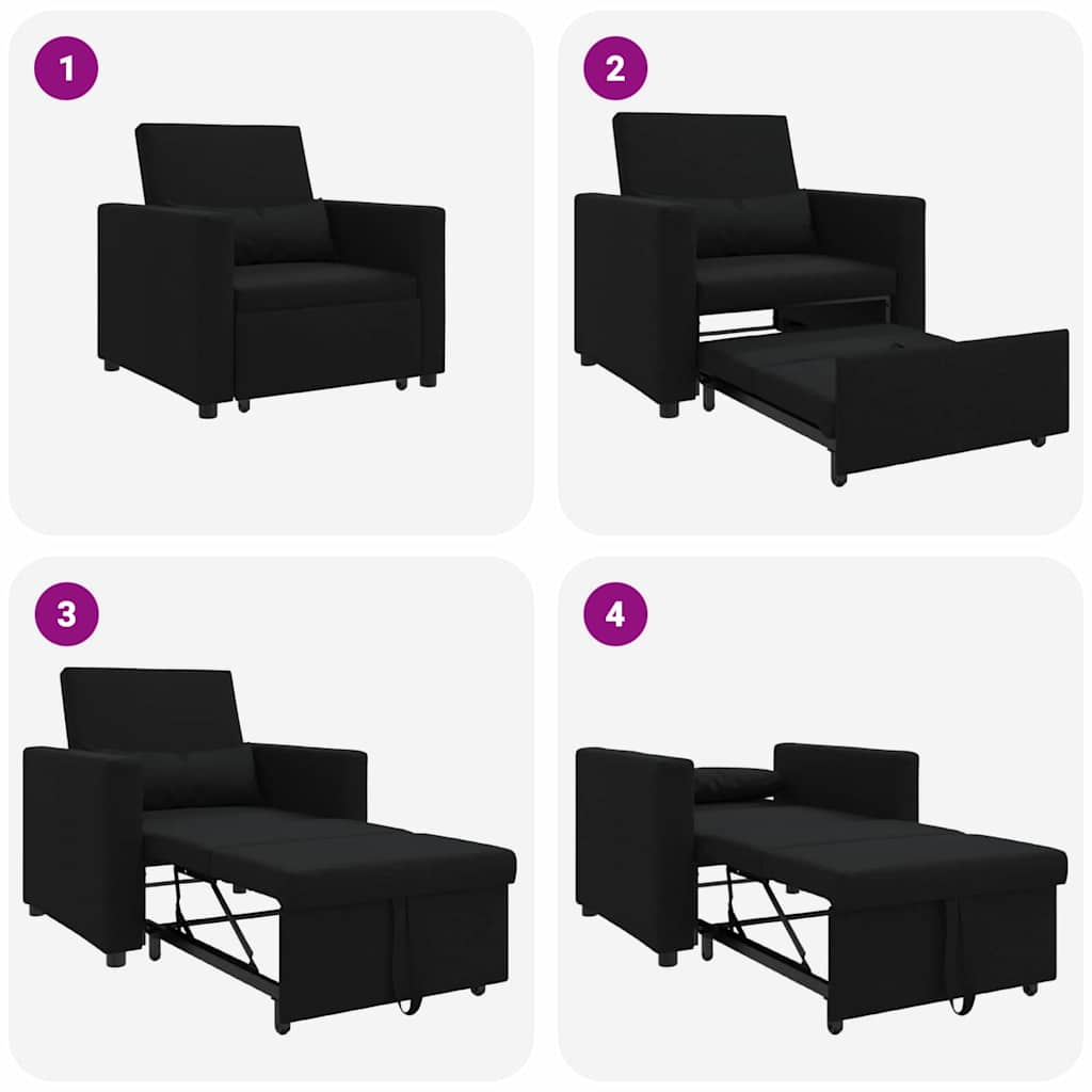 Sofá cama single com rodas Preto 90 x 165 x 87 cm tecido