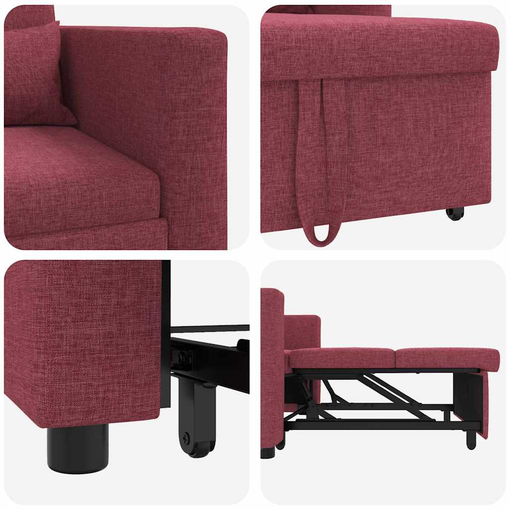 Sofá cama single vermelho tinto 90 x 165 x 87 cm tecido