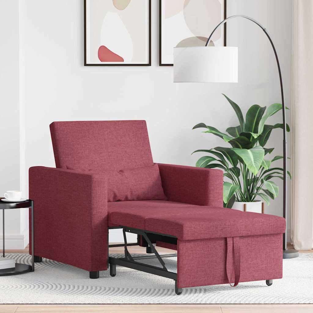 Sofá cama single vermelho tinto 90 x 165 x 87 cm tecido