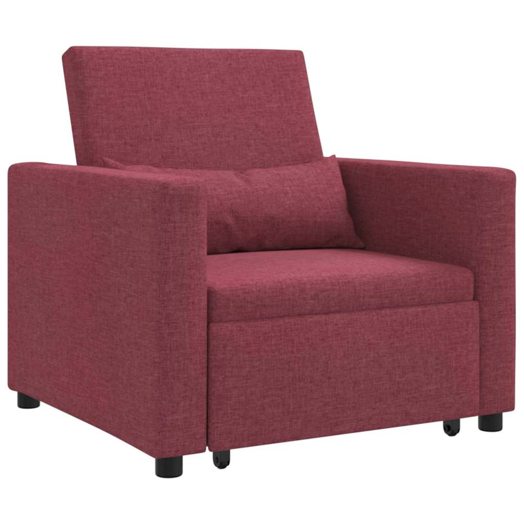 Sofá cama single vermelho tinto 90 x 165 x 87 cm tecido