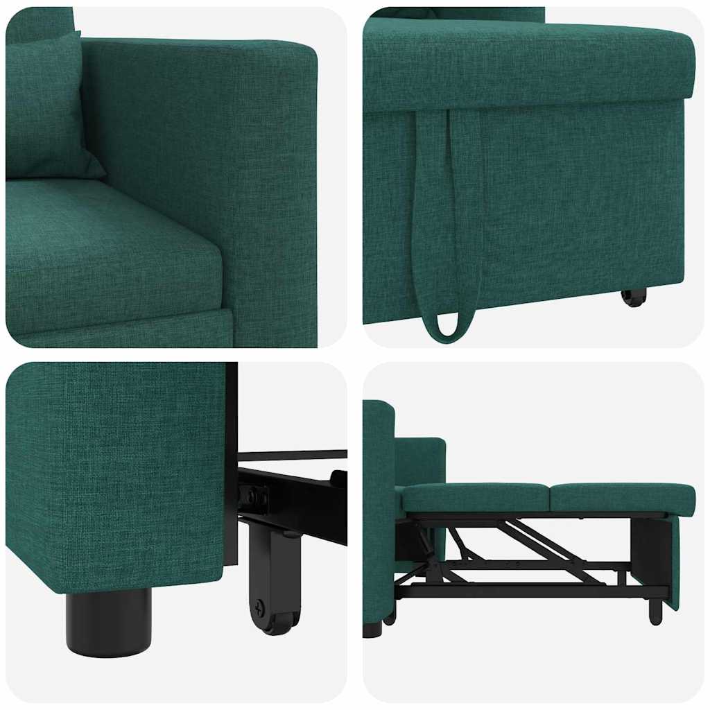 Sofá cama single com rodas Verde-escuro 90 x 165 x 87 cm tecido