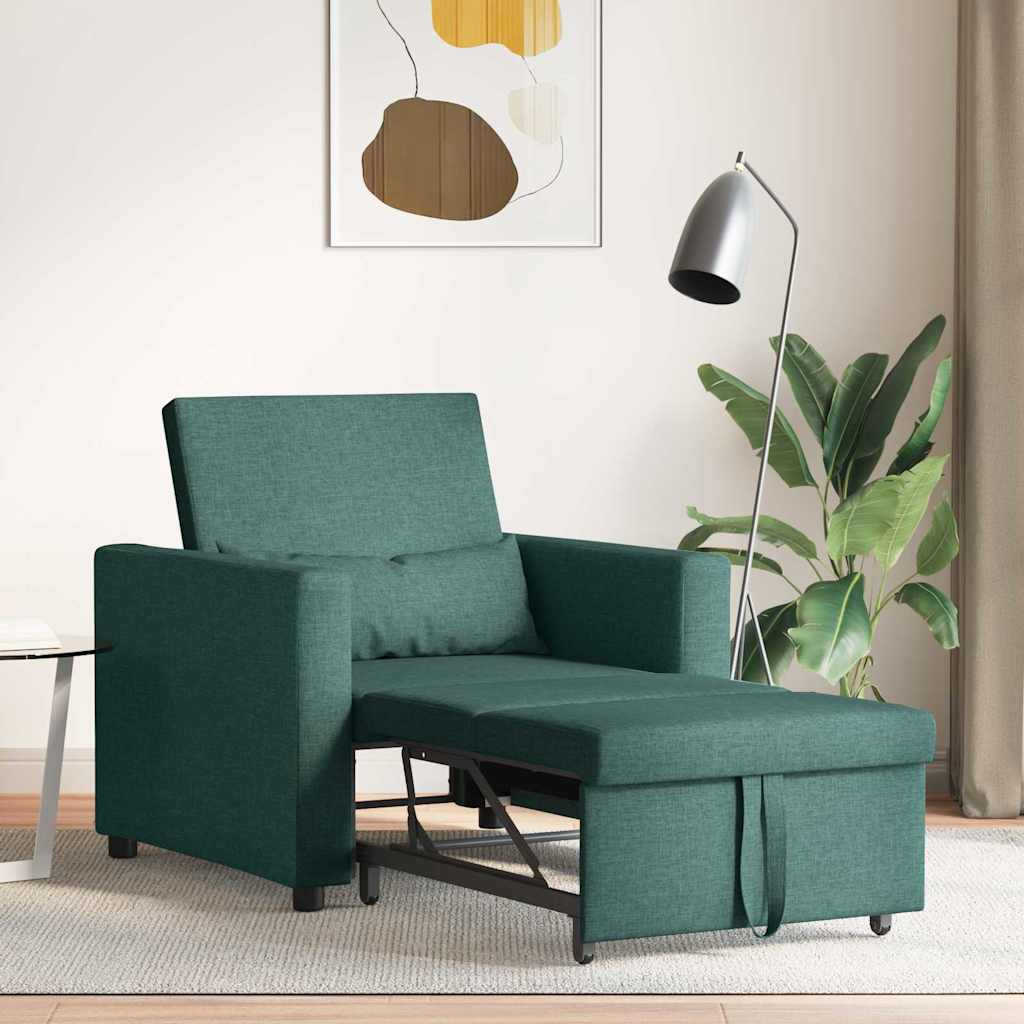 Sofá cama single com rodas Verde-escuro 90 x 165 x 87 cm tecido