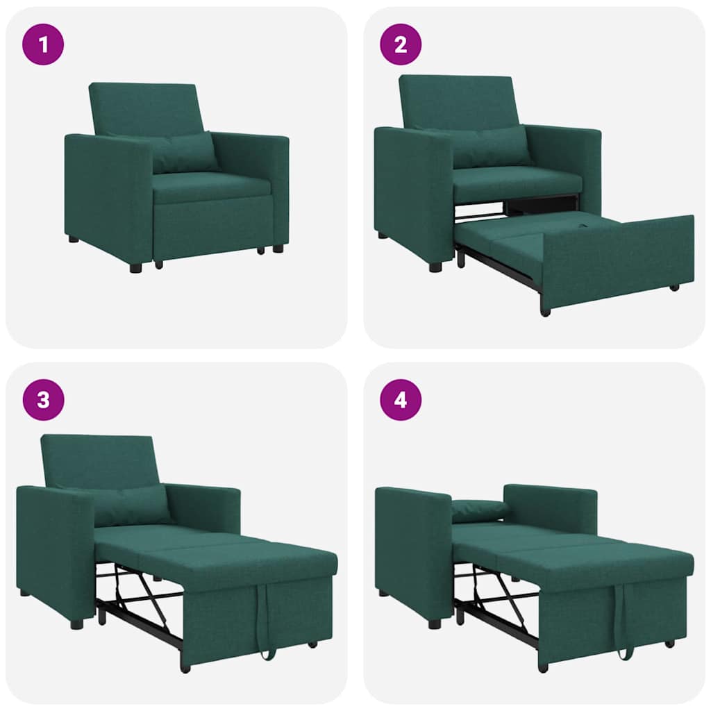Sofá cama single com rodas Verde-escuro 90 x 165 x 87 cm tecido
