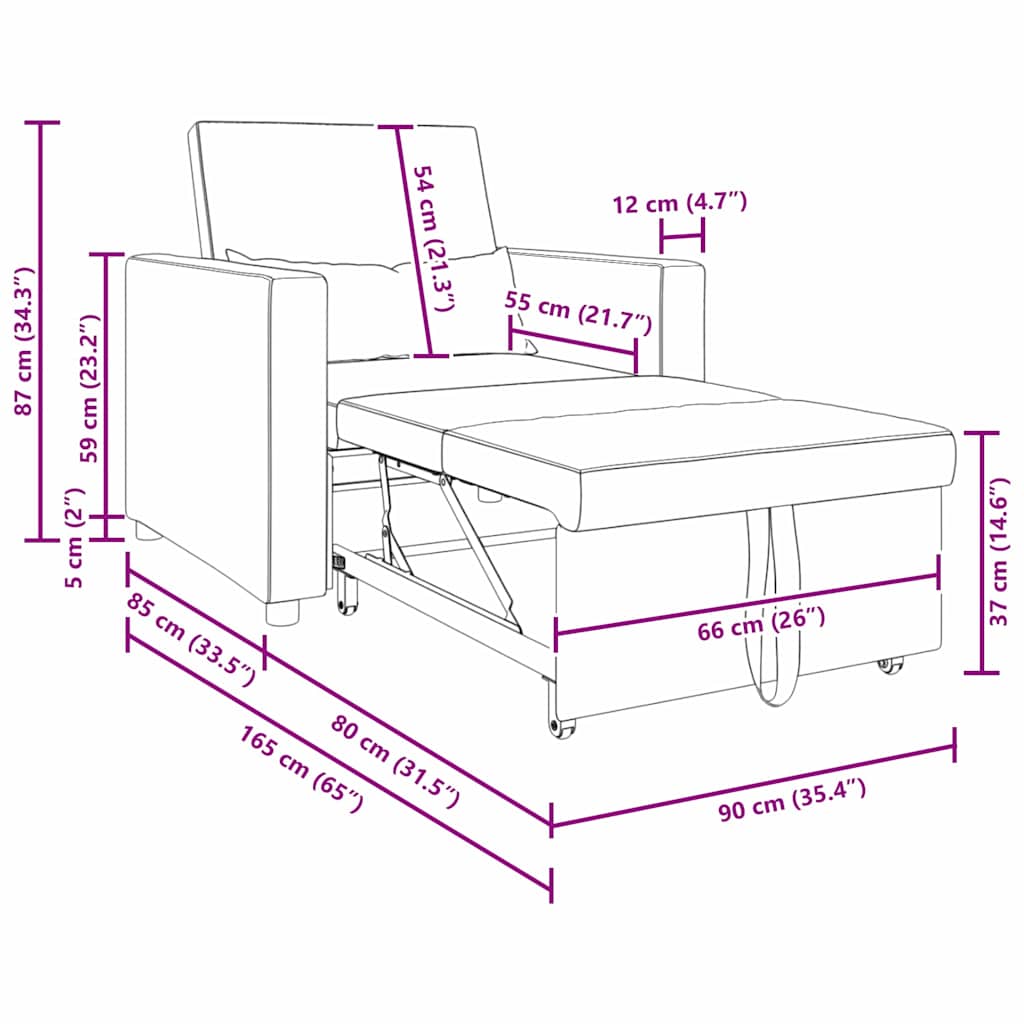 Sofá cama single Cinzento-acastanhado 90 x 165 x 87 cm tecido