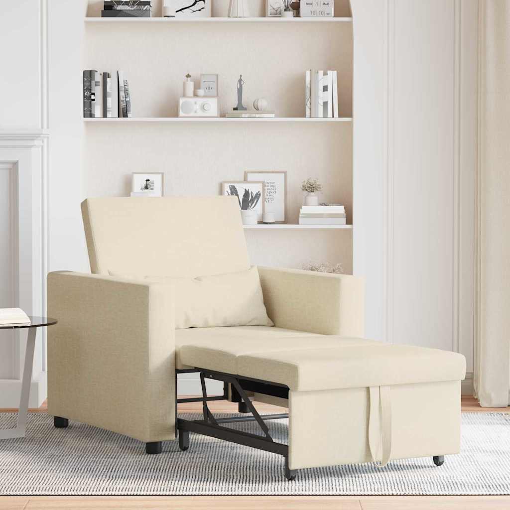 Sofá cama single com rodas Creme 90 x 165 x 87 cm tecido