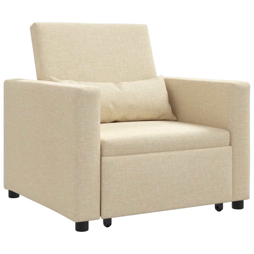 Sofá cama single com rodas Creme 90 x 165 x 87 cm tecido